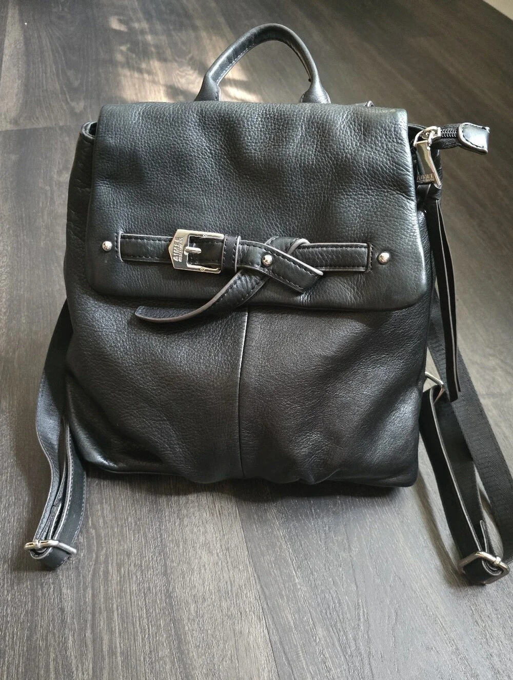 Aimee Kestenberg Convertible Leather Backpack Black Belt Buckle Silver Hardware